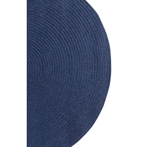 Country Braid Collection Dark Blue Solid 40" x 60" Tri-Circle 100% Polypropylene Reversible Solid Area Rug