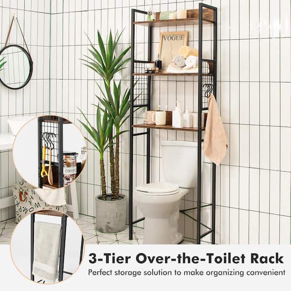 4-Tier Over The Toilet Storage Cabinet Freestanding Bathroom Organizer Over  Toilet with Adjustable Shelf and Door, Rustic Brown 