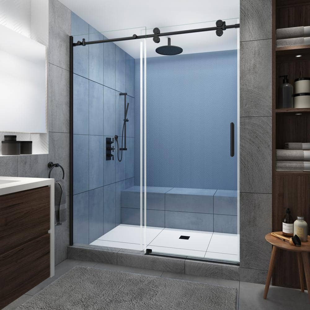 Langham XL 64 - 68 in. x 80 in. Frameless Sliding Shower Door with StarCast Clear Glass in Matte Black, Right Hand price history on PriceWatchPro