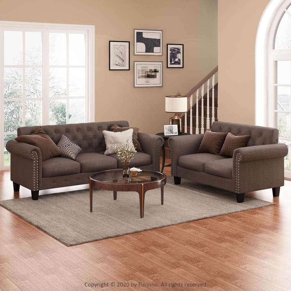 Vintage Chesterfield Tufted 3-Seater Sofa in Brown Faux Leather