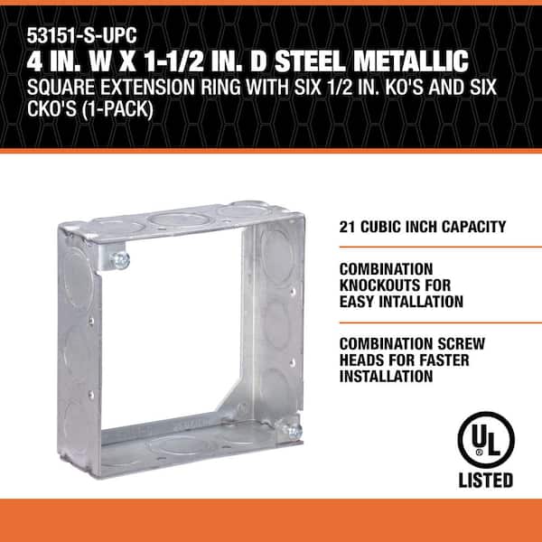 Southwire 4 in. W x 1-1/2 in. D Steel Metallic Square Southwire 4 in. W x 1-1/2 in. D Steel Metallic Square