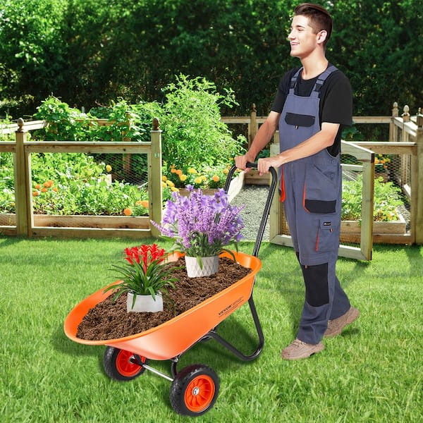 Wheelbarrow Cart, 5 cu. ft. Load and 397 lbs. Capacity, 2-Wheels Garden Dump Garden Wagon with Handle 10 in. Plastic