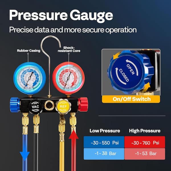 VIVOHOME Digital HVAC Manifold Gauge Set, Refrigeration AC Gauges With 2 Wired Temperature Clamp Probes With VIVOHOME 220 LBS High