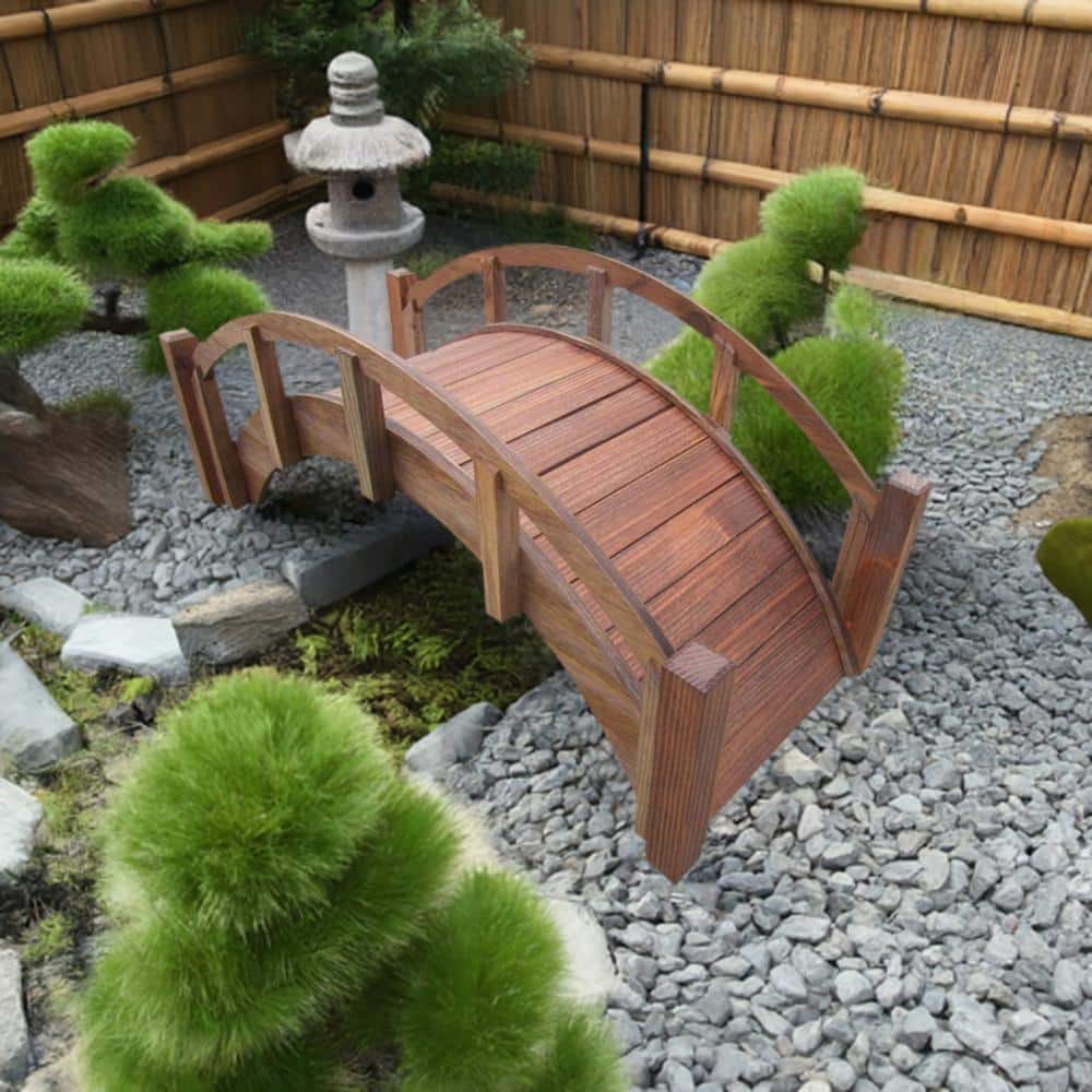 Miniature Japanese Brown Treated Wood Garden Bridge, 25-Inch
