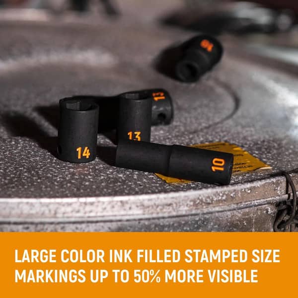 3/8 in. Drive 6-Point SAE Hi-Viz Impact Socket Set (8-Piece)