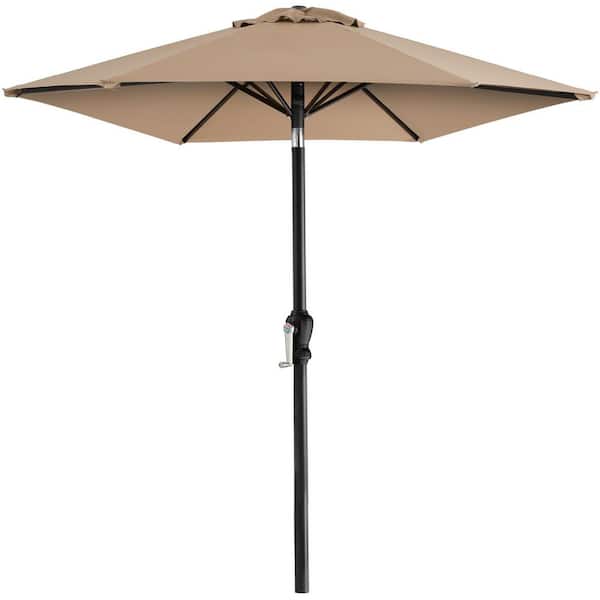 Unbranded 10 ft. Steel Market Patio Umbrella in Tan with Push Button Tilt