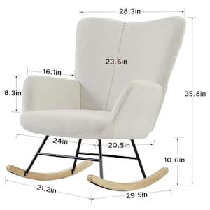 Nursery Rocking Chair, Teddy Fabric Nursing Chair, Rocker Glider Chair with High Backrest for Bedroom Living Room, White