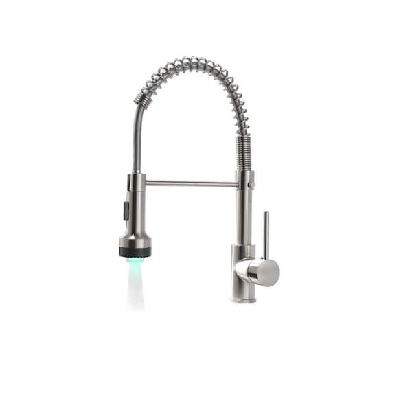 Logmey Single Handle Pull Down Sprayer Kitchen Faucet with 2-Mode LED Single Lever Sink Faucet in Brushed Nickel