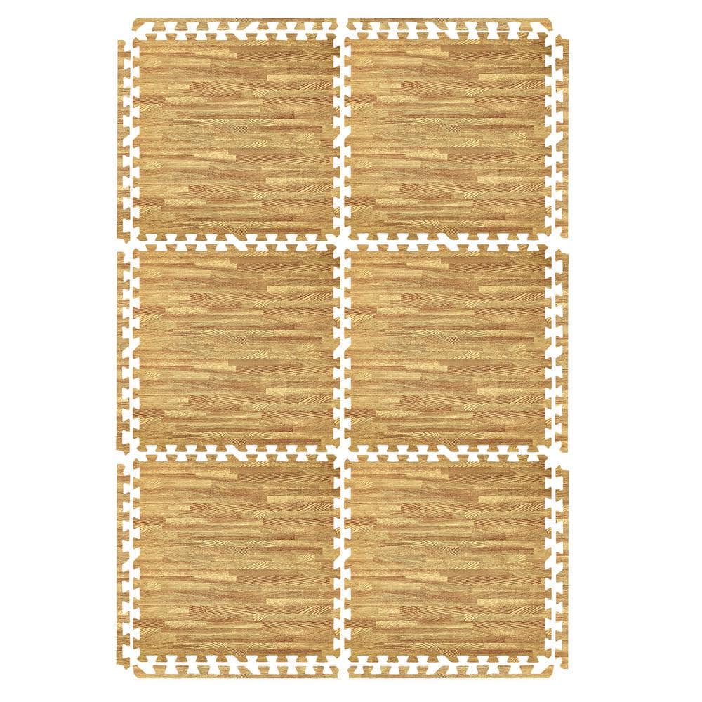 Wood Grain Floor Tiles Light Brown 24 in. x 24 in. Interlocking Square EVA 