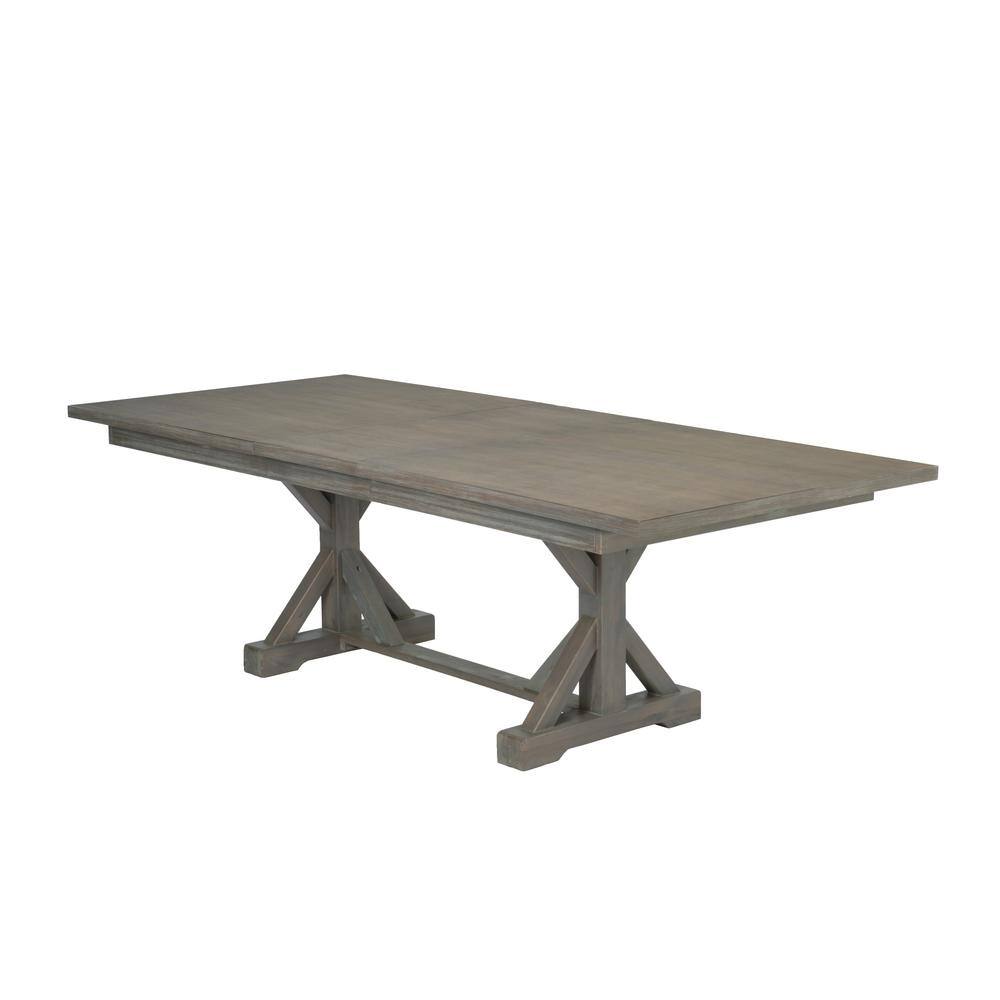 Rustic Gray Brown Wood 7-Piece Dining Set with Linen Chairs
