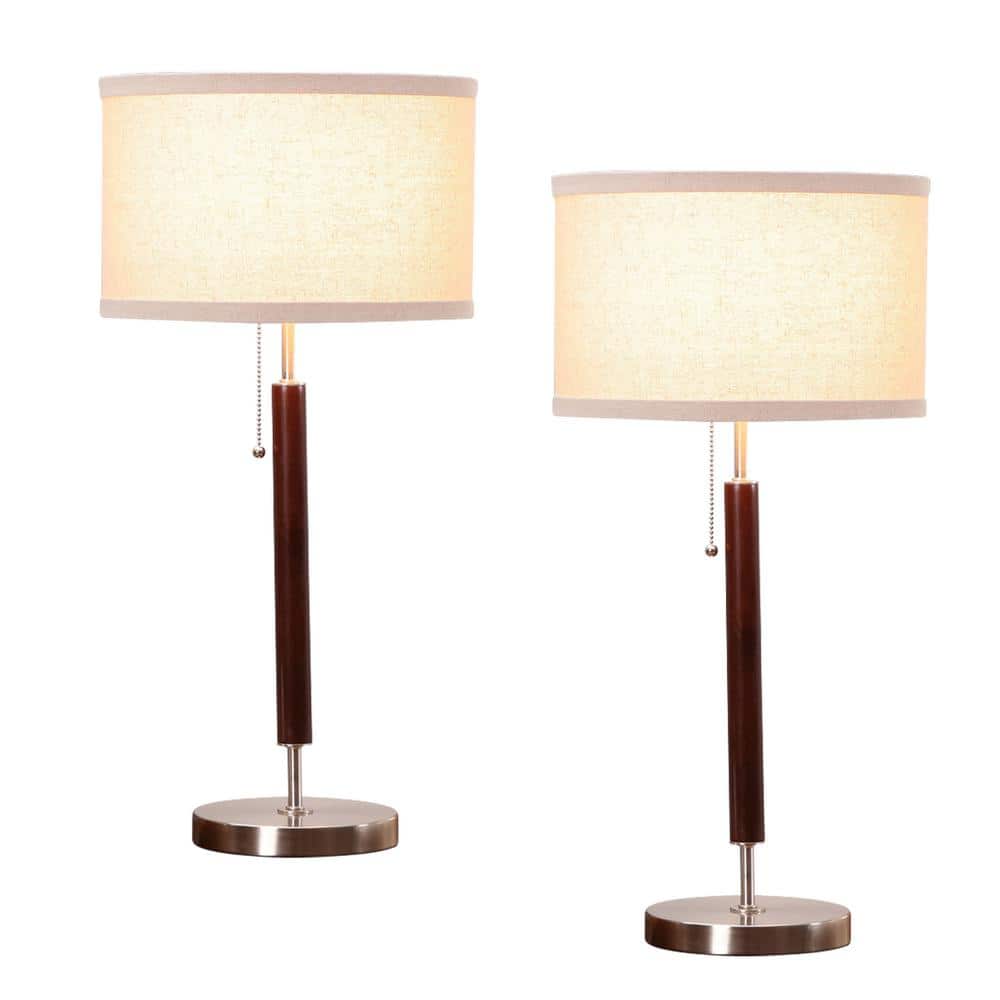 Carter 26 in. Walnut Brown Mid-Century Modern LED Standard Table Lamp with Beige Fabric Drum Shade (2-Pack) price history on PriceWatchPro