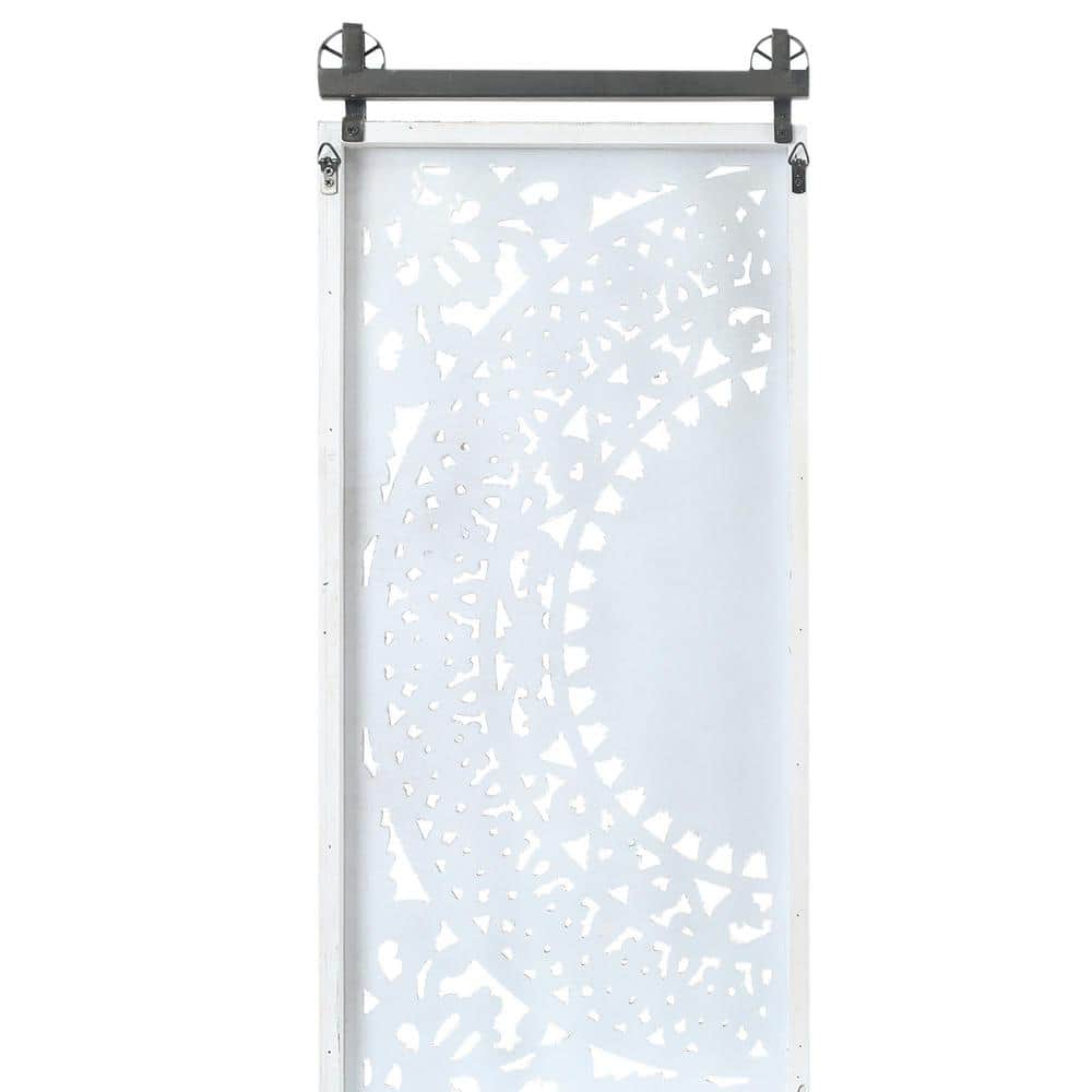 Distressed Ivory White Wood Floral Wall Art Set with Iron Bar
