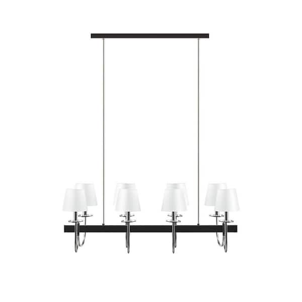 Light Pro 8-Light Black Traditional Pendant Light with Drum Shades for Dining Room (No Bulbs Included)