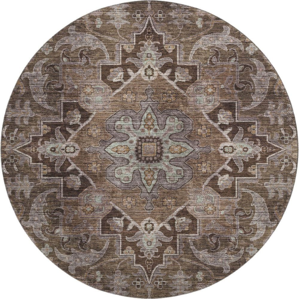 Mayfield Premium Machine Washable Abstract AMF2165 Brown 8 ft. x 8 ft. Round Rug price history on PriceWatchPro