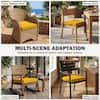 Multi-scene adaptation of yellow cushions on different outdoor furniture.