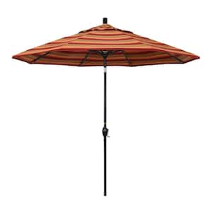 9 ft. Stone Black Aluminum Push Button Tilt Crank Lift Market Patio Umbrella in Astoria Sunset Sunbrella