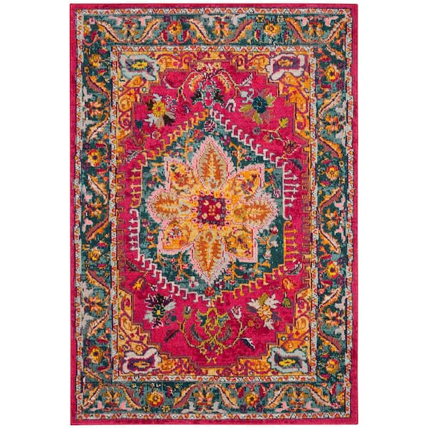 Phoenix Fuchsia/Blue 5 ft. x 8 ft. Border Area Rug
