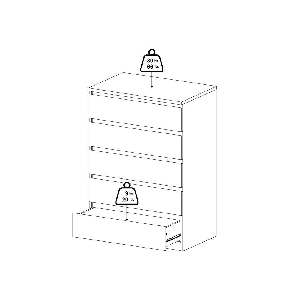 Black Woodgrain Vertical 5-Drawer Chest with Extra Deep Drawer