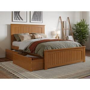 Nantucket Light Toffee Natural Bronze Solid Wood Frame Full Platform Bed with Matching Footboard and Storage Drawers