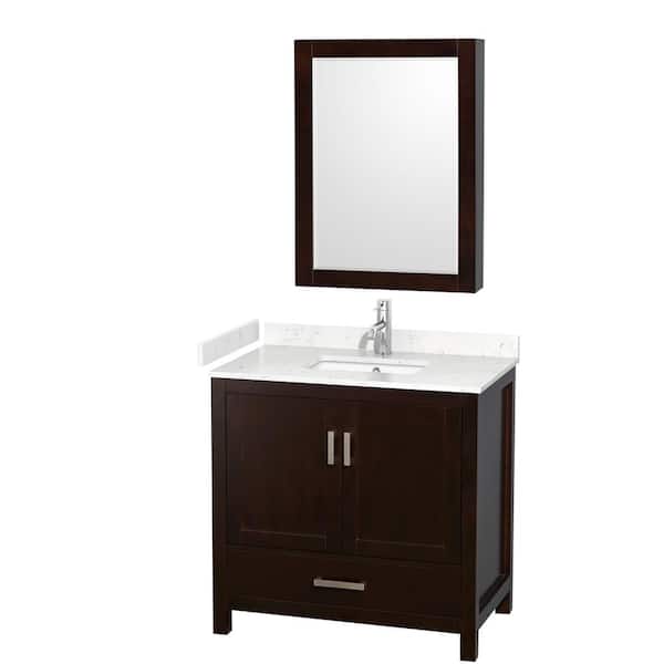 Wyndham Collection Sheffield 36 in. W x 22 in. D x 35 in. H Single Bath Vanity in Espresso with Carrara Cultured Marble Top and MC Mirror