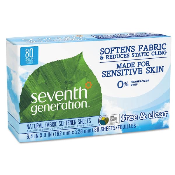 SEVENTH GENERATION Natural Free and Clear Fabric Softener Dryer Sheets (80 per Box, 12 Box per Carton)