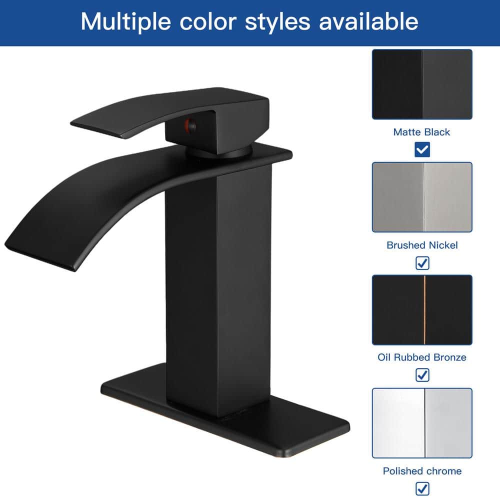 Matte Black Single Handle Waterfall Bathroom Faucet