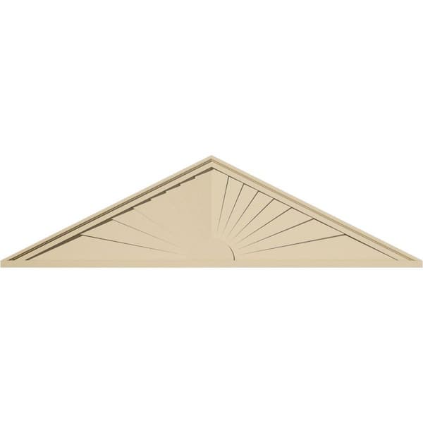 Ekena Millwork 62-in. W x 16-1/2-in. H x 2-in. P (Pitch 6/12) Peaked Cap Sunburst Signature Urethane Pediment, Primed Tan