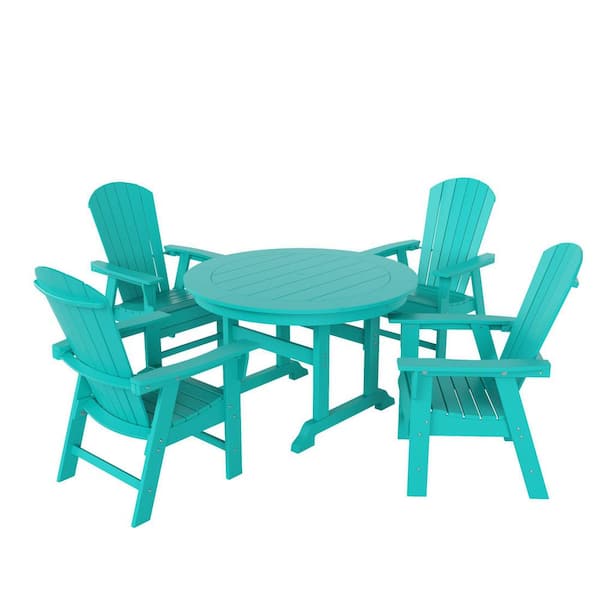 Altura Outdoor Patio Weather Resistant Turquoise 5-Piece HDPE Plastic Round Table Dining Set