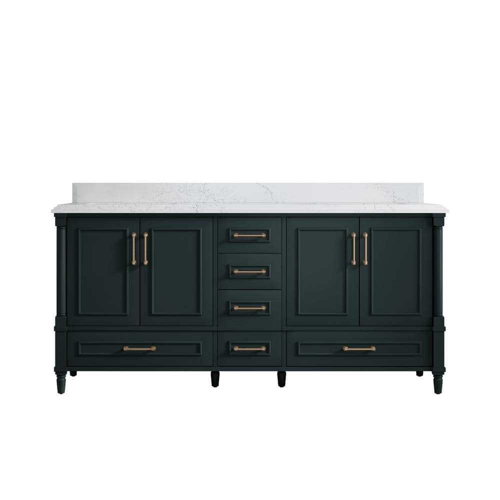 Hudson 72 in. W x 22 in. D x 36 in. H Double Sink Bath Vanity in Dark Green with Cove Edge Empira Quartz Top price history on PriceWatchPro