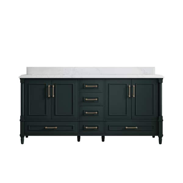 Willow Collections Hudson 72 in. W x 22 in. D x 36 in. H Double Sink Bath Vanity in Dark Green with Cove Edge Empira Quartz Top
