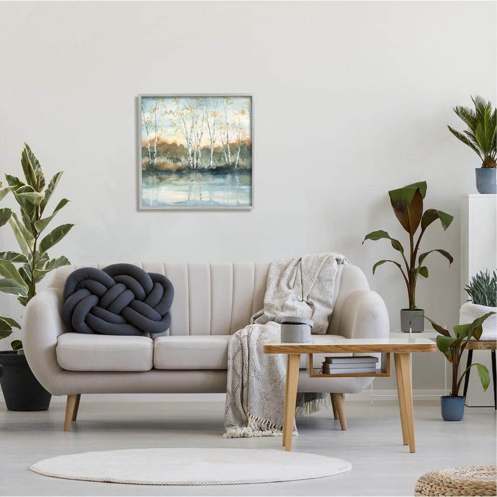 Gray Framed Birch Tree Reflections Landscape Canvas Print, 24 x 24
