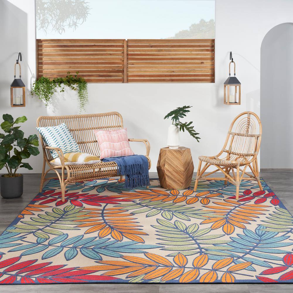 Sunny Aloha Multicolor Leaf 12' x 15' Flat-Woven Outdoor Rug