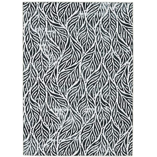Linon Home Decor Washable Leif Ivory/Black 3 ft. x 5 ft. Abstract Rectangle Area Rug