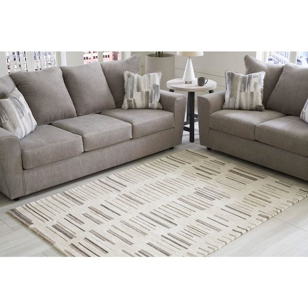 Leesdale 5 ft. x 7 ft. Ivory/Brown Striped Area Rug