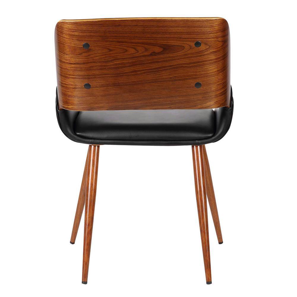 Mid-Century Modern Black Faux Leather Upholstered Side Chair with Walnut Wood Frame