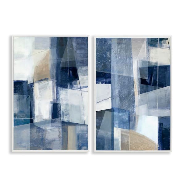 Stupell Industries Blue and Neutral Geometrics by Hannah Dawson 2 Pieces White Framed Abstract Giclee Art Print 18 in. x 12 in.