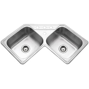 Houzer Legend 32 in. Stainless Steel Topmount 50/50 Double Bowl Corner Kitchen Sink with Strainer - LCR-3221-1