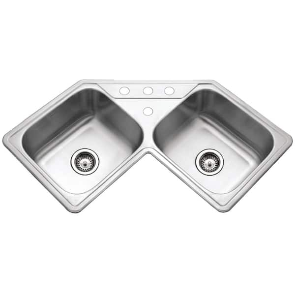 Houzer Legend 32 in. Stainless Steel Topmount 50/50 Double Bowl Corner Kitchen Sink with Strainer - LCR-3221-1