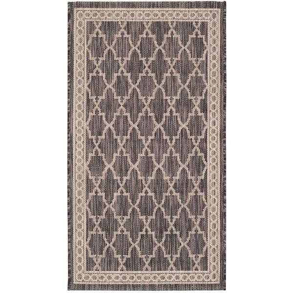 SAFAVIEH Courtyard Black/Beige Doormat 3 ft. x 5 ft. Border Indoor/Outdoor Patio Area Rug