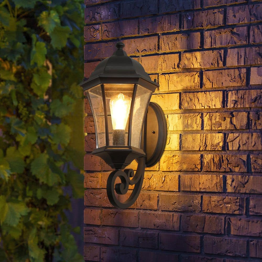 20 in.1-Pack Black NoMotion Sensing Dusk to Dawn Outdoor Hardwired Wall Lantern Scone Clear Glass with No Bulbs Included price history on PriceWatchPro