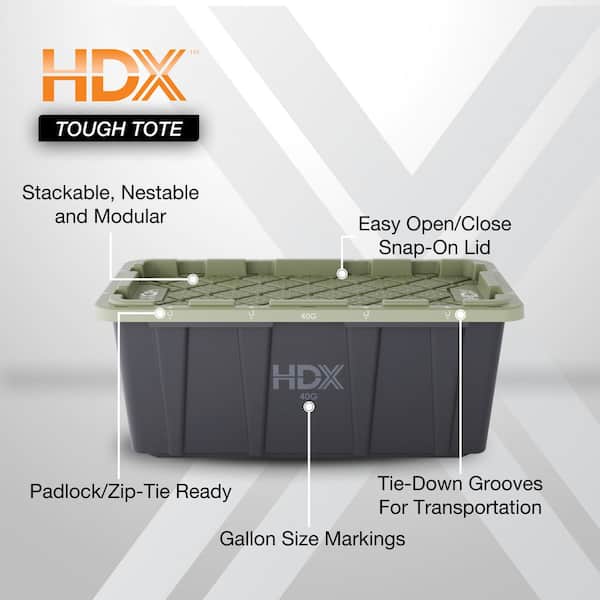 40 gal. Tough Storage Tote in Black with Army Green Lid