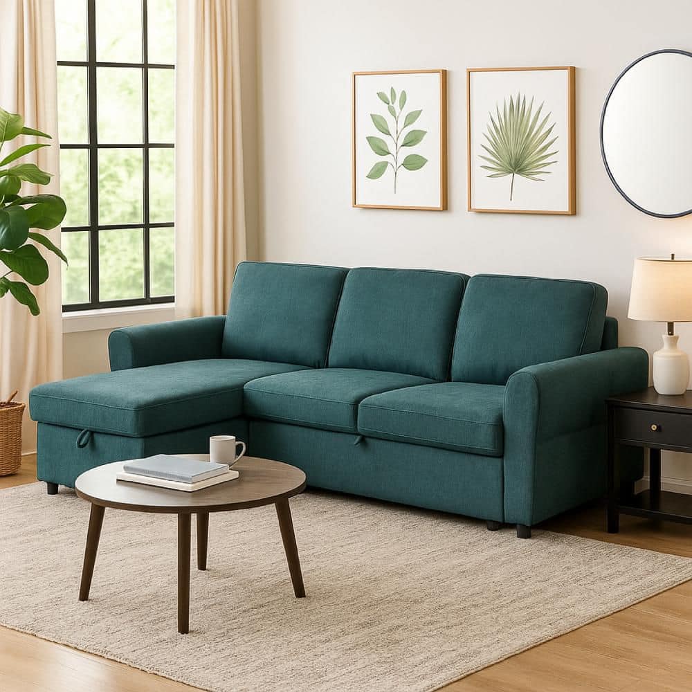 Kavu 64.5 in. Polyester L Shaped Cushioned Seat Sectional Sofa with Chaise Lounge in Blue and Black price history on PriceWatchPro