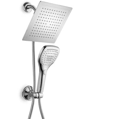 5-spray 9 in. Dual Shower Head and Handheld Shower Head with Waterfall in Chrome