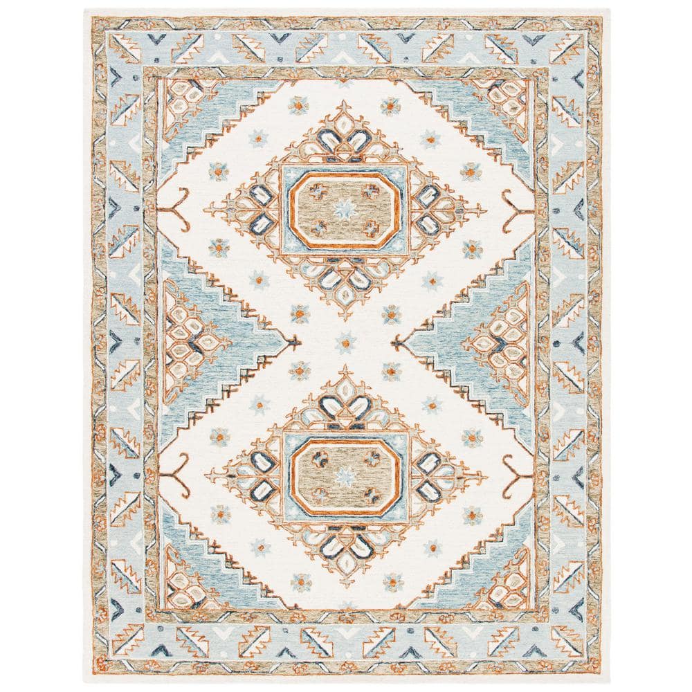 Ivory and Rust Medallion Wool 8' x 10' Handmade Tufted Rug