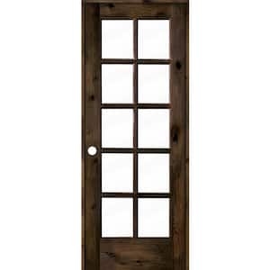 28 in. x 80 in. Knotty Alder Right-Handed 10-Lite Clear Glass Black Stain Wood Single Prehung Interior Door
