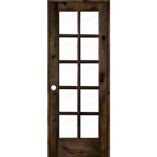 28 in. x 80 in. Knotty Alder Right-Handed 10-Lite Clear Glass Black Stain Wood Single Prehung Interior Door