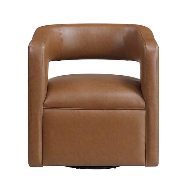 Lazzara Hammond Faux Leather Upholstery Camel Swivel Arm Chair