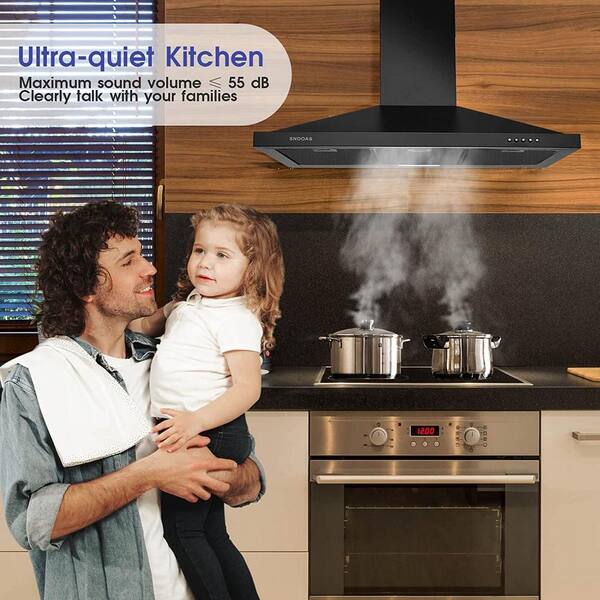 36 in. 450 CFM Wall Mounted Range Hood in Black Mechanical Control