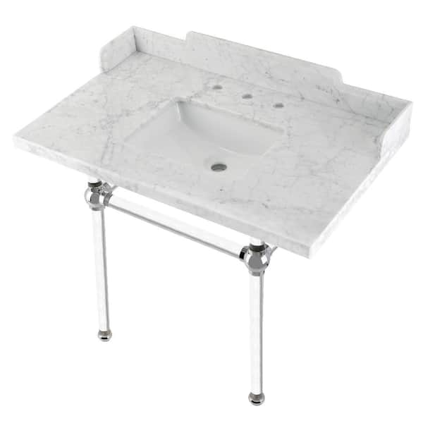Kingston Brass Facture Console Sink Set in Marble White Polished Chrome