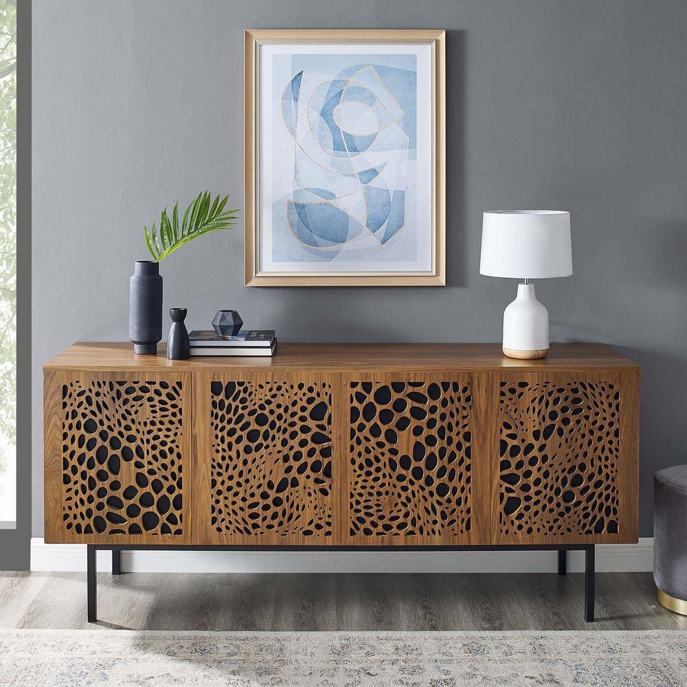 Yosemite 73" Walnut TV Stand with Cutout Cabinet Doors